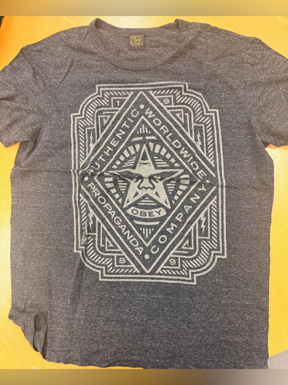 Obey Propaganda Men's Charcoal Graphic Crewneck tshirt Tee